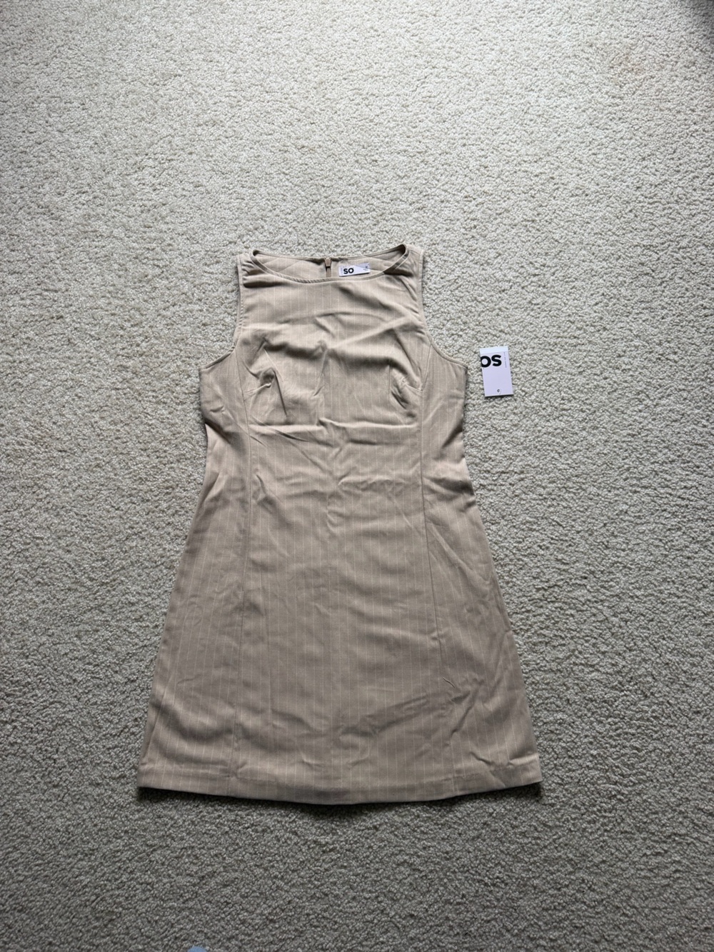 SO Women's Sleeveless Beige Ribbed Shift Dress